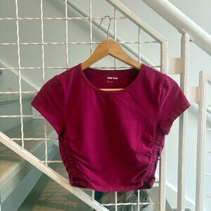 Aritzia TNA Chill Baby Tee Scrunch Burgundy XS Athletic